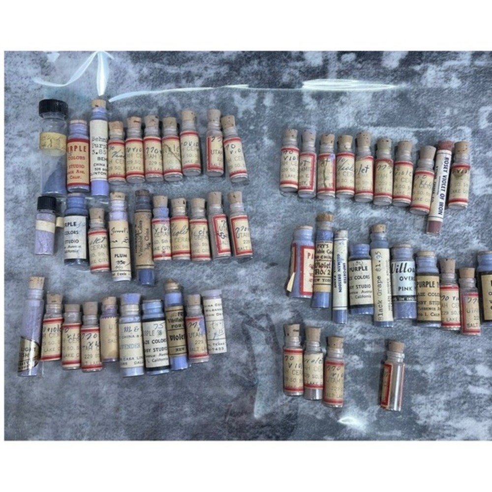 Vtg China Paint Powder Lot 54 Pcs‎ Purple Violet Utah Ceramic Willoughby